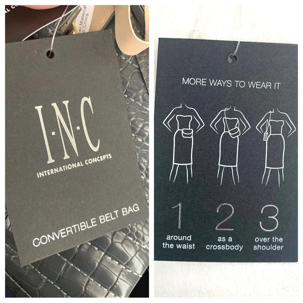 INC Convertible Fanny-Pack- Crossbody Belt Bag Gray Gold Chain Quilted Sz S NWT - Picture 5 of 8